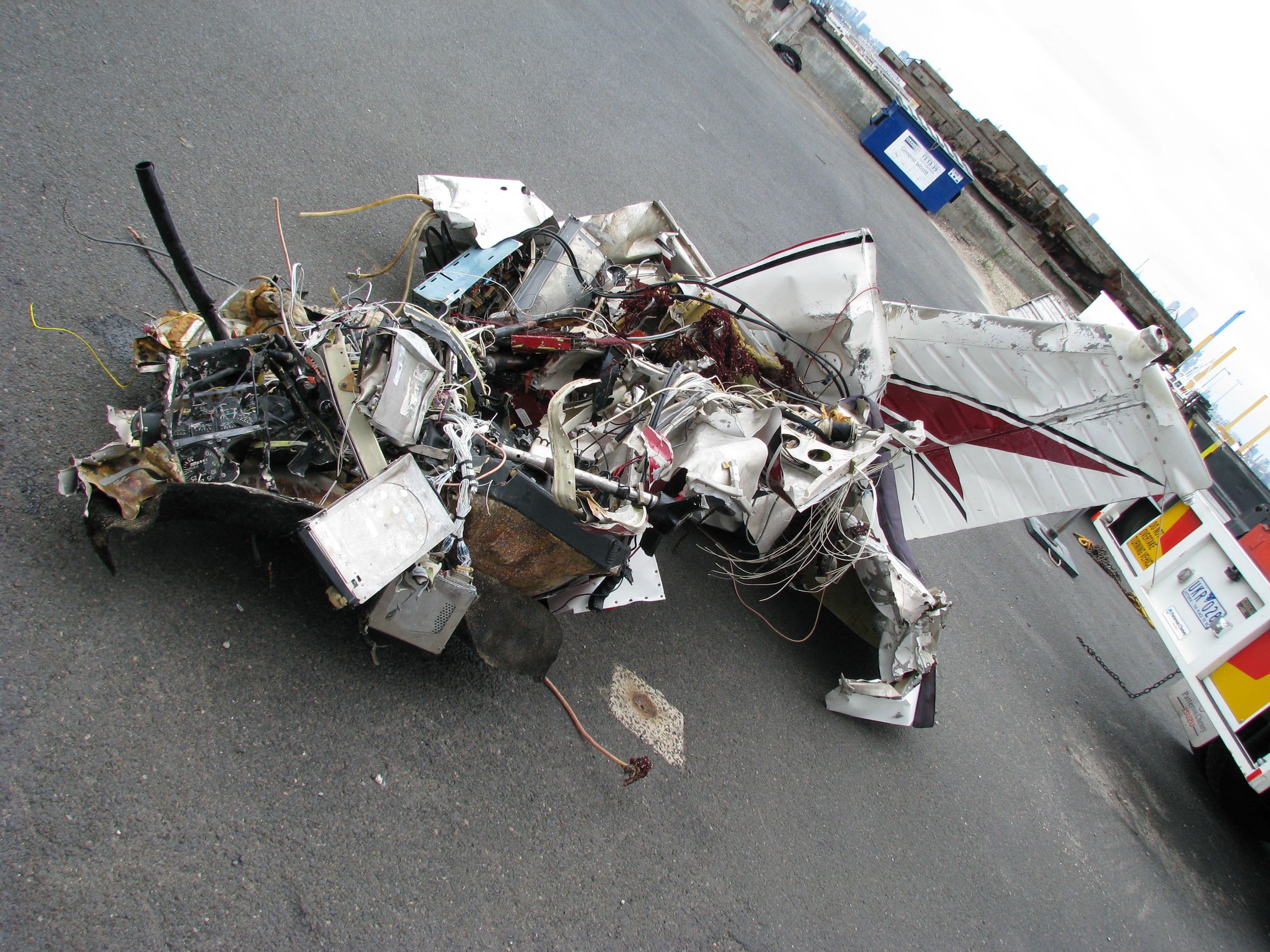 Figure 7: Some of the recovered aircraft wreckage. Note the extent of the disruption of the airframe