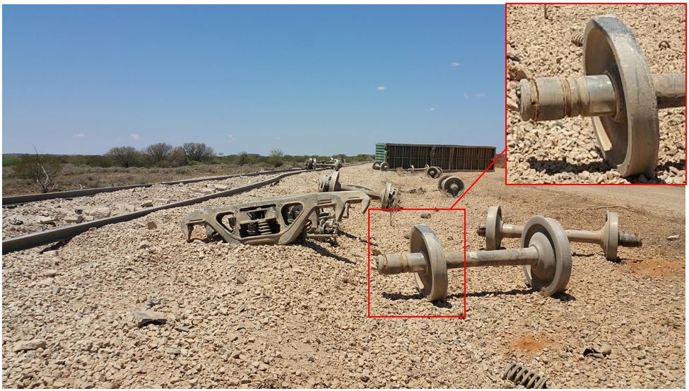 Figure 3: Photo of derailment site with the screwed journal axle in the foreground