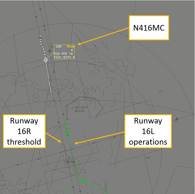 Figure 1: Minimum safe altitude warning for N416MC