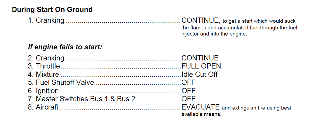 Figure 3: GA-8 fire during start on ground emergency procedure extract