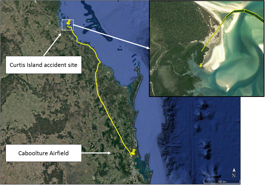 Figure 1: VH-DPU track and accident site (drop pin)