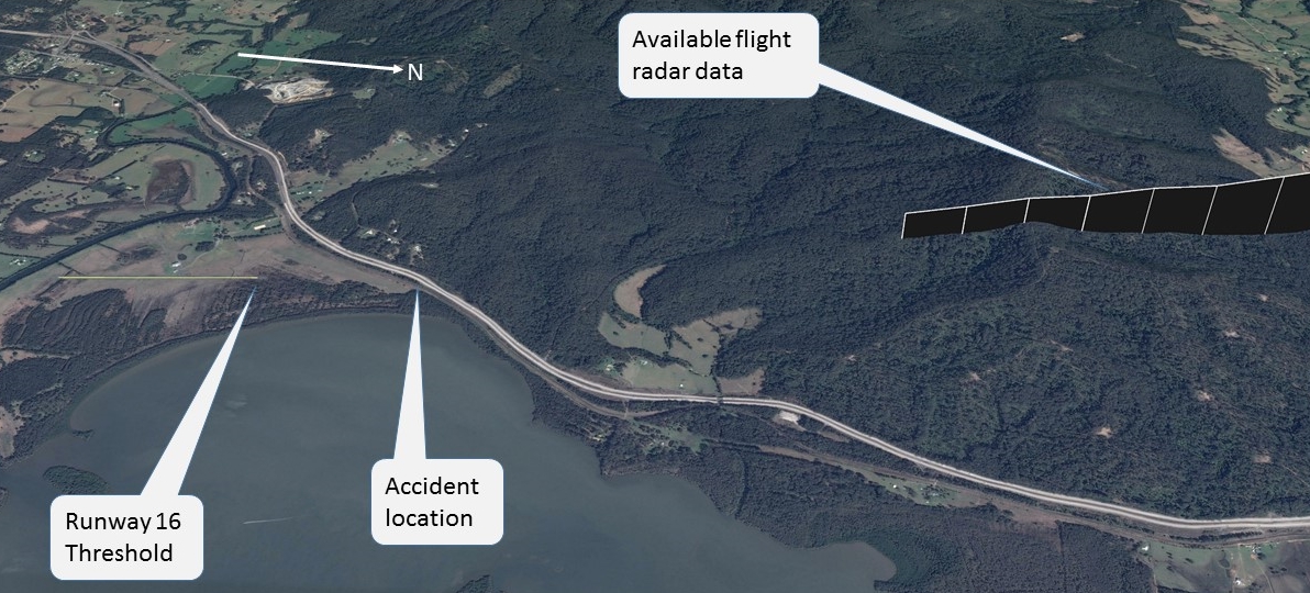 Figure 1: Flight path approaching The Lakes. Radar data was lost below 900 ft altitude.