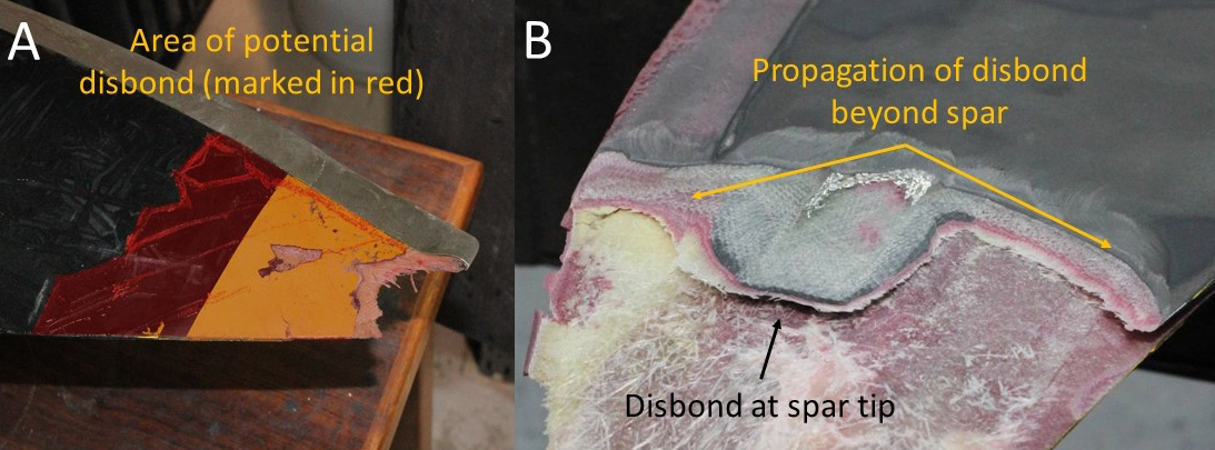 Figure 5: Region of disbonding shown. Source: ATSB