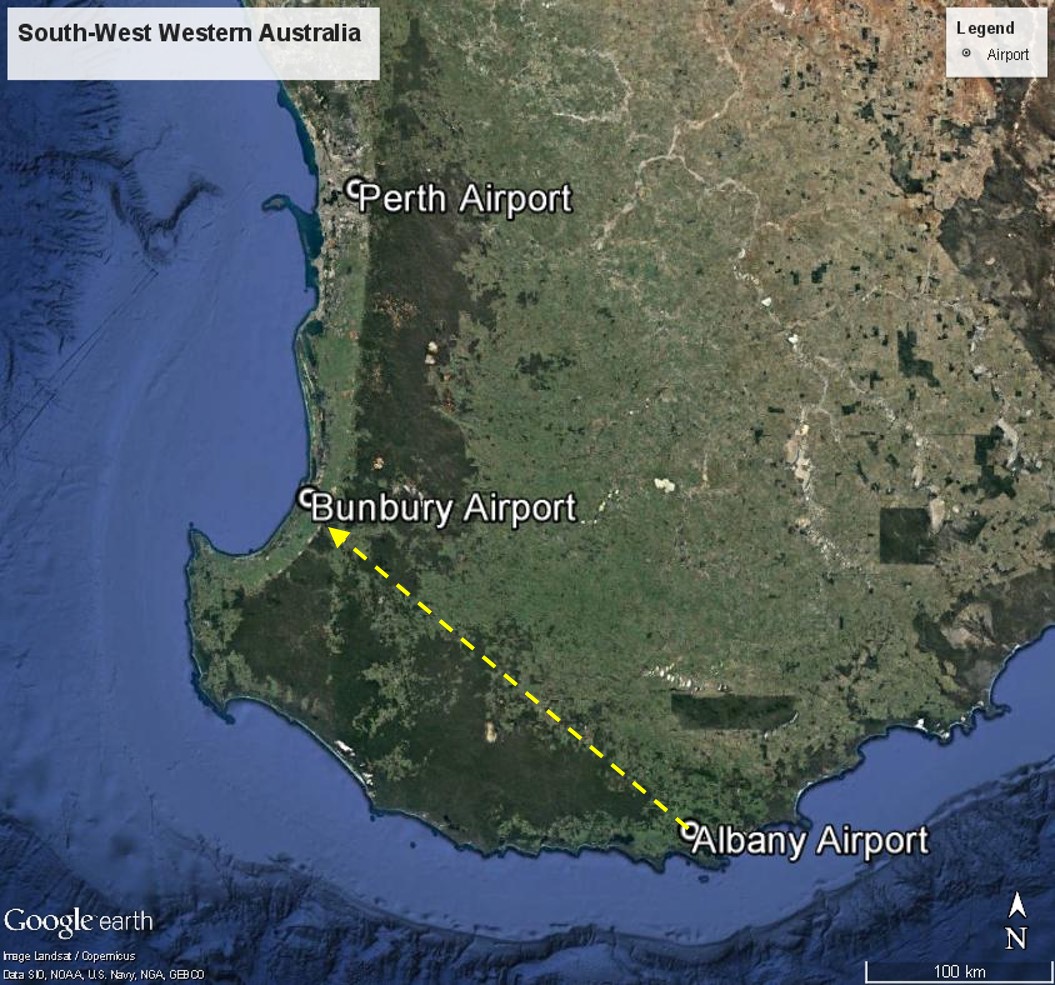 Figure 1: Nominal intended flight path. Source: Google Earth (modified by the ATSB)