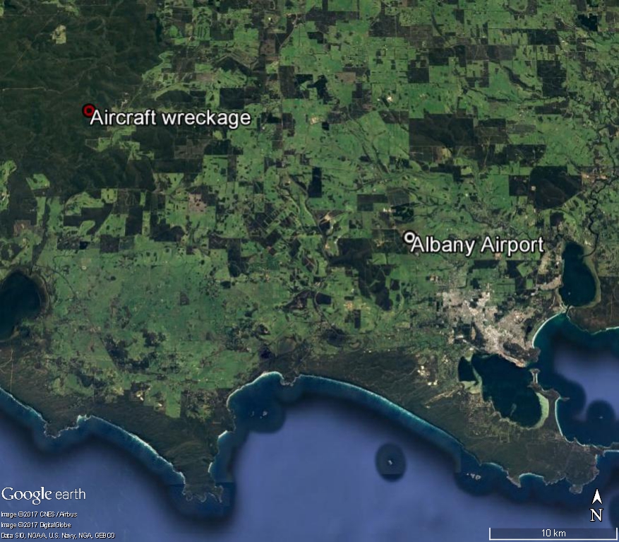 Figure 2: Accident site and other locations of interest. Source: Google Earth (modified by the ATSB)