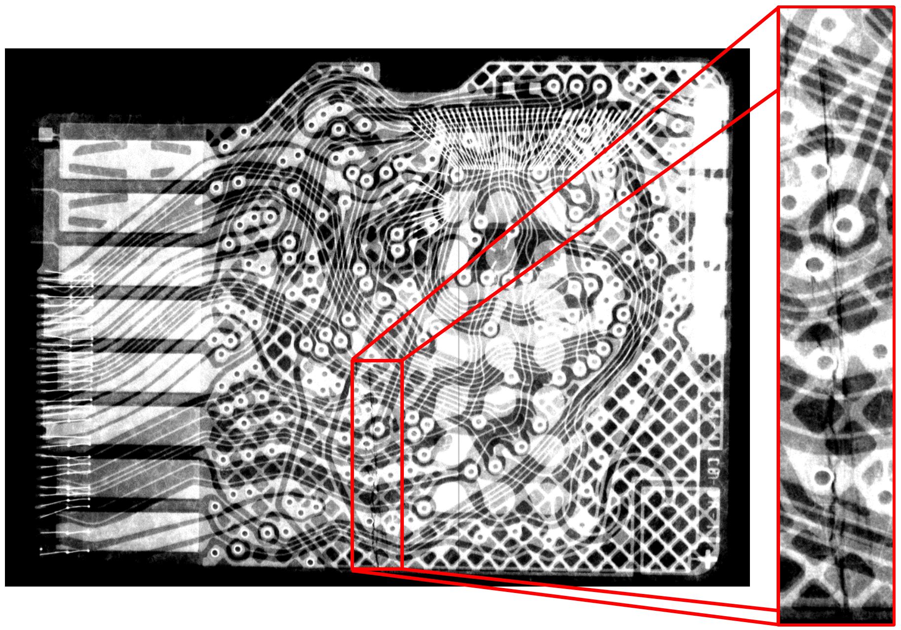 Figure 2: X-ray of micro-SD card with the crack highlighted inside the red box