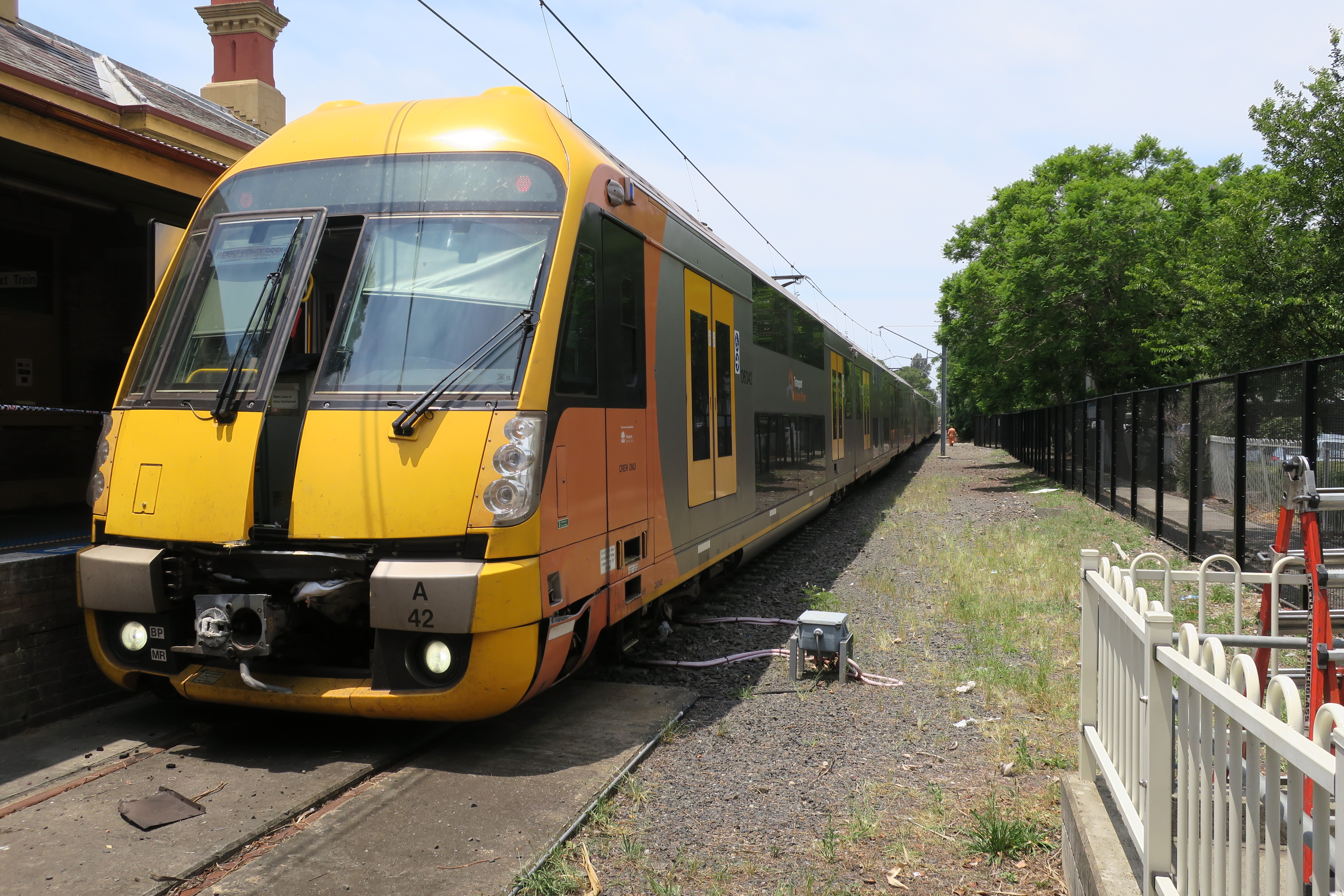 Figure 4: Sydney trains Waratah train, A42, at Richmond Station post-collision. Source: ATSB