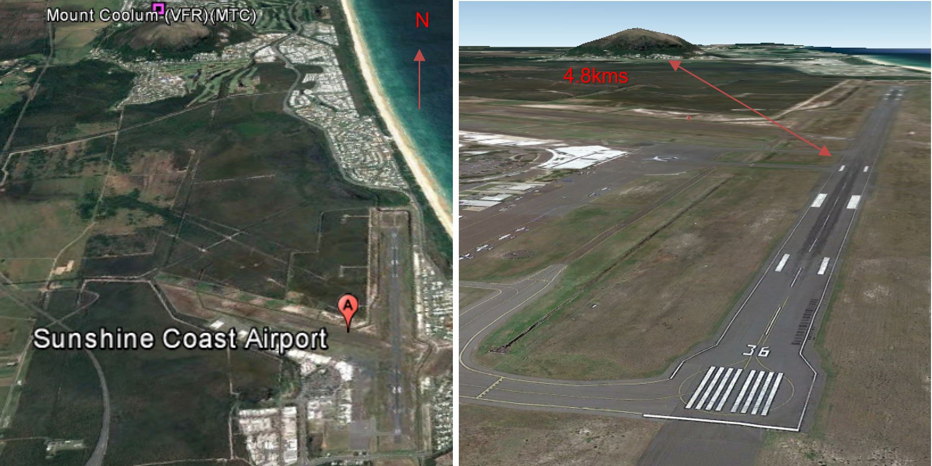 Figure 1: Sunshine Coast Airport proximity to Mt Coolum, Qld