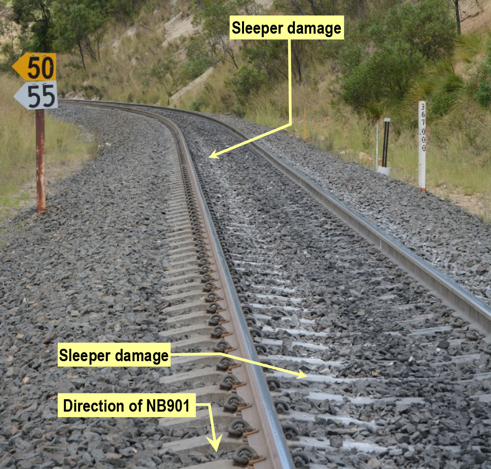 Figure 5: Sleeper damage caused by dragging bogie. Source: ATSB