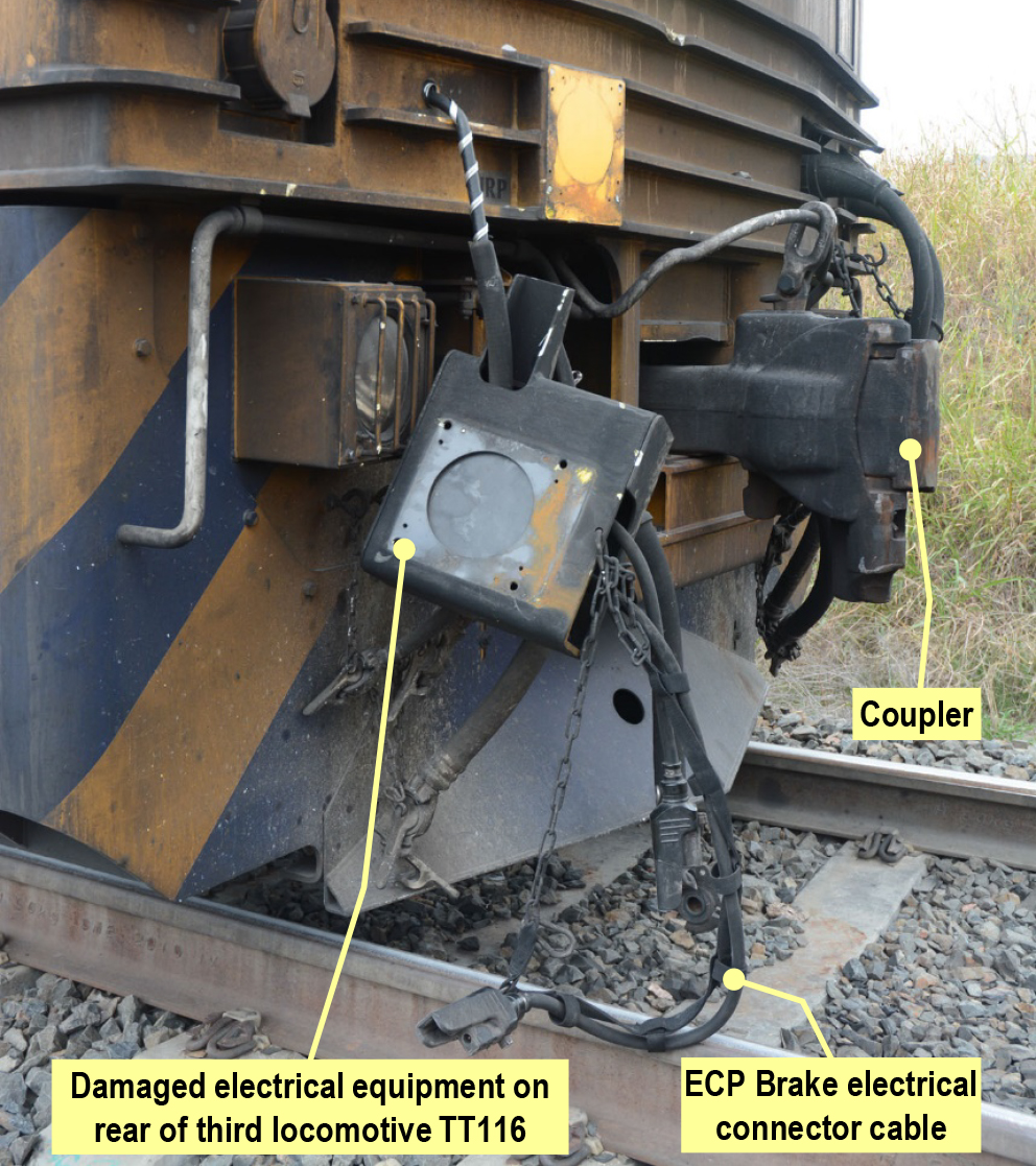 Figure 9: Damaged electrical equipment on rear locomotive TT116. Source: ATSB