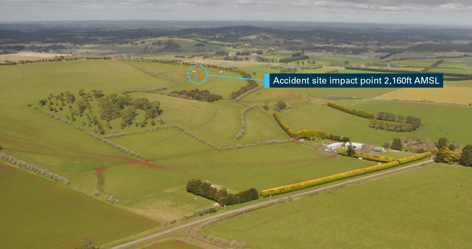 Figure 8: Black Mount viewed at about 1,000 ft AGL in the direction of flight, showing the accident site. Source: Victoria Police, modified by the ATSB