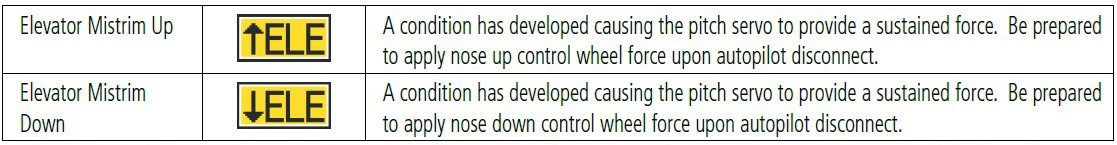 Figure 6: Status alert for elevator mistrim. Source: Garmin