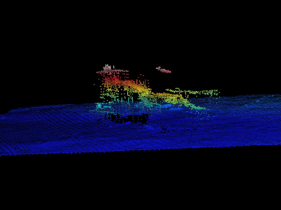 Figure 4: Sonar image of helicopter resting on the seabed, on its right side. Source: Pilbara Ports Authority and contractors working on their behalf.