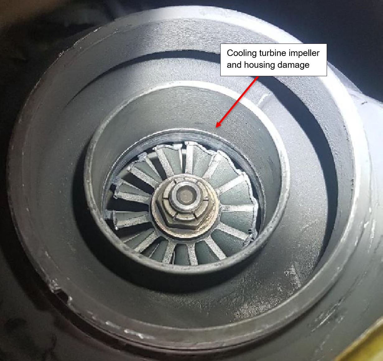 Figure 1: Left cooling turbine impeller damage