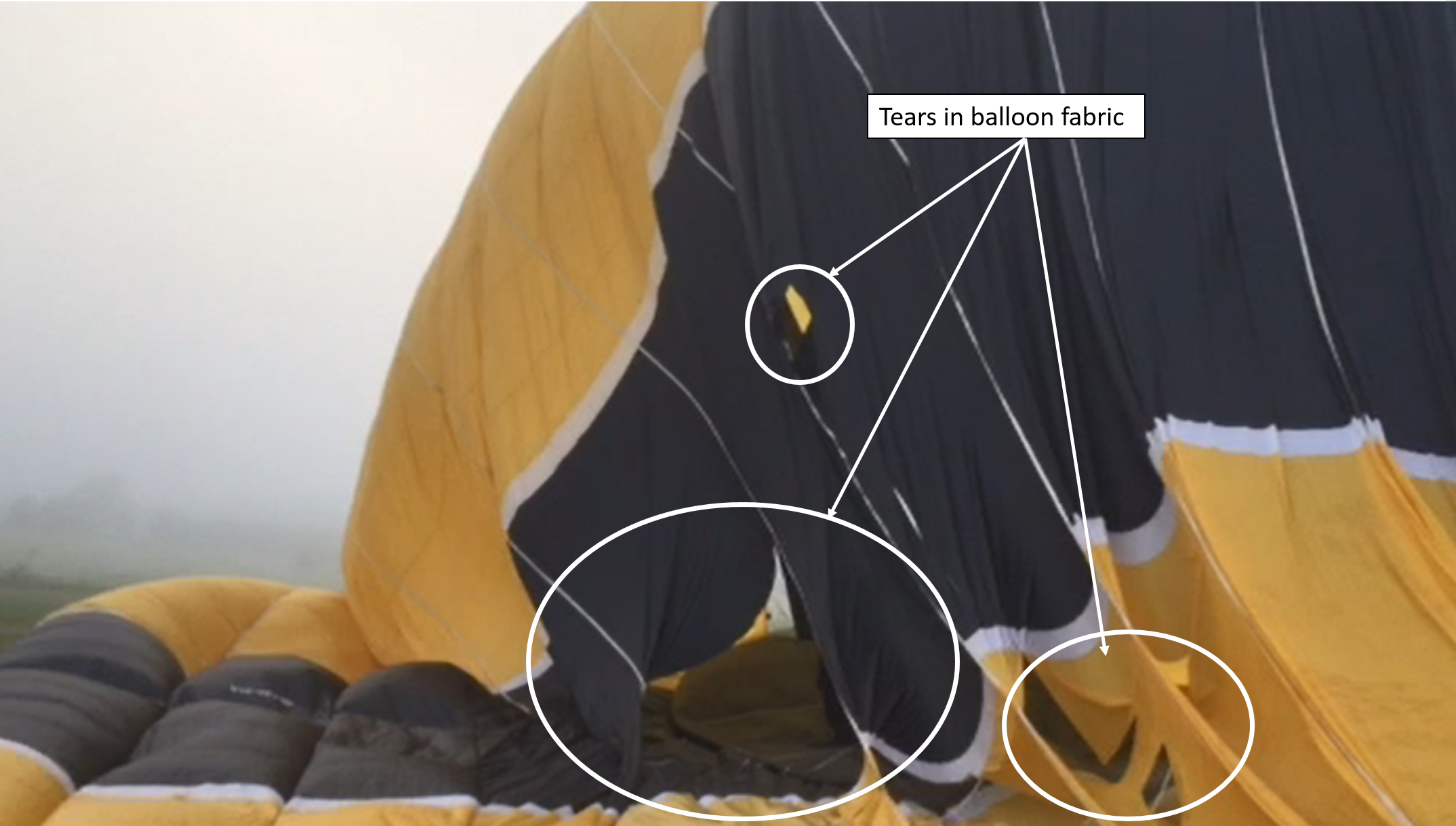 Figure 4: Damage to balloon VH-HVW. Source: Provided to ATSB