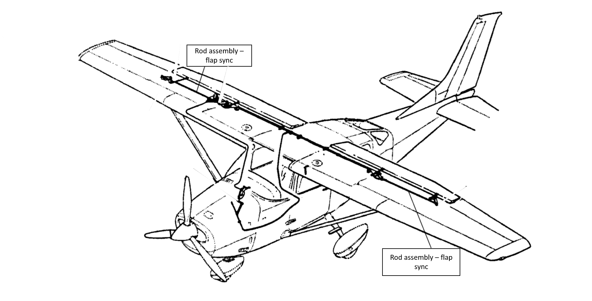 Black and white illustration of an aircraft with two labels