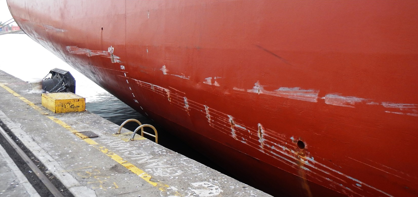 Beijing Bridge showing surface damage to the hull on the starboard side. Source AMSA