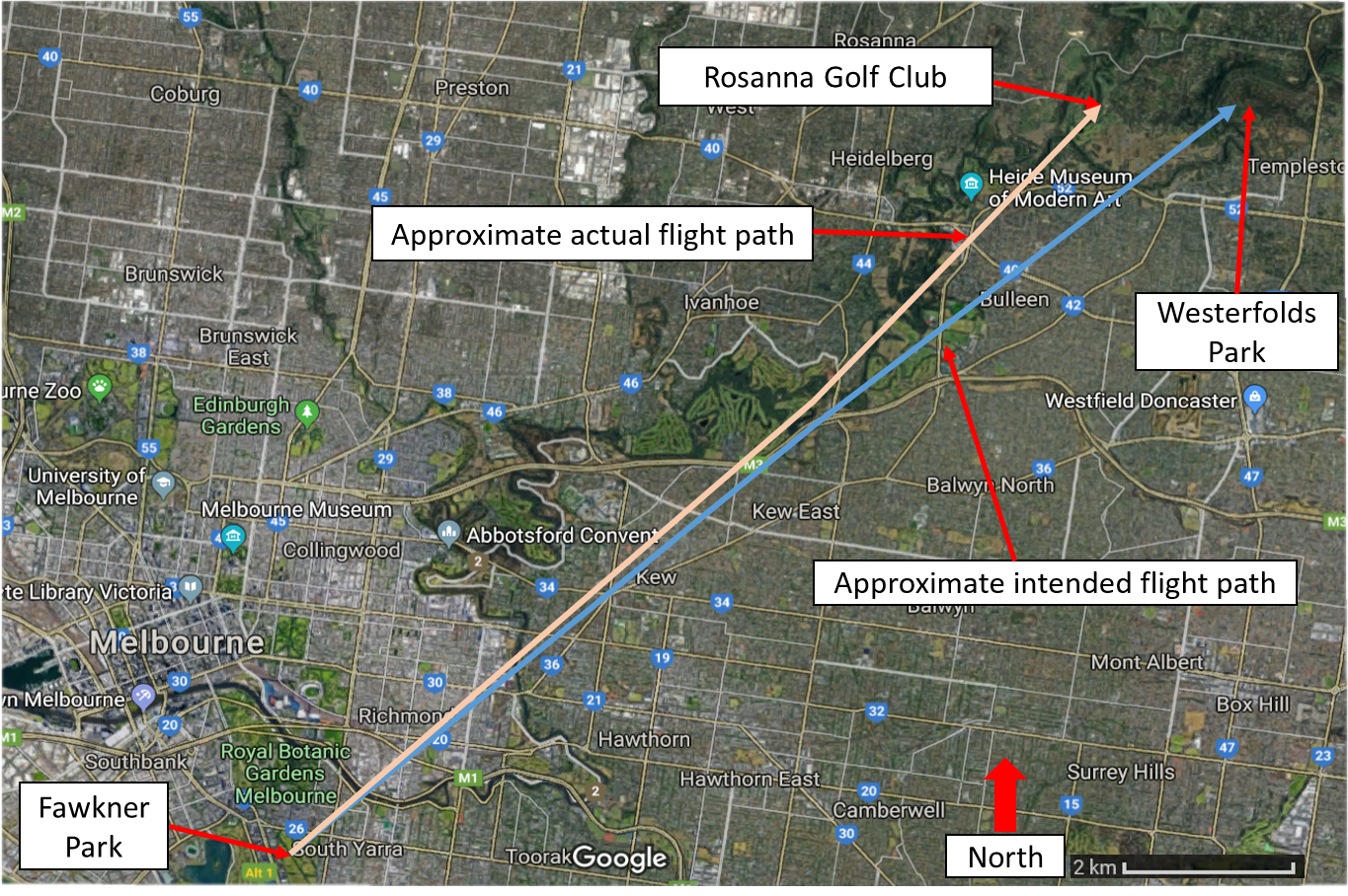 Figure 1: Map showing take-off and landing locations