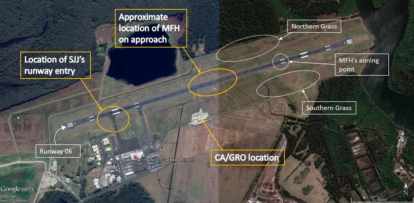 Figure 1: Approximate location of aircraft when the C208 pilot called entering and rolling. Source: Google Earth, annotated by the ATSB