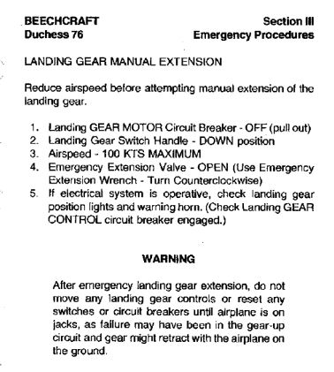 Figure 1: Landing gear manual extension checklist