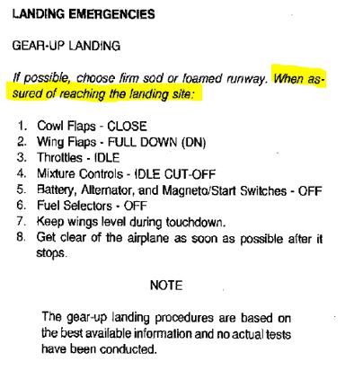 Figure 2: Gear up landing checklist