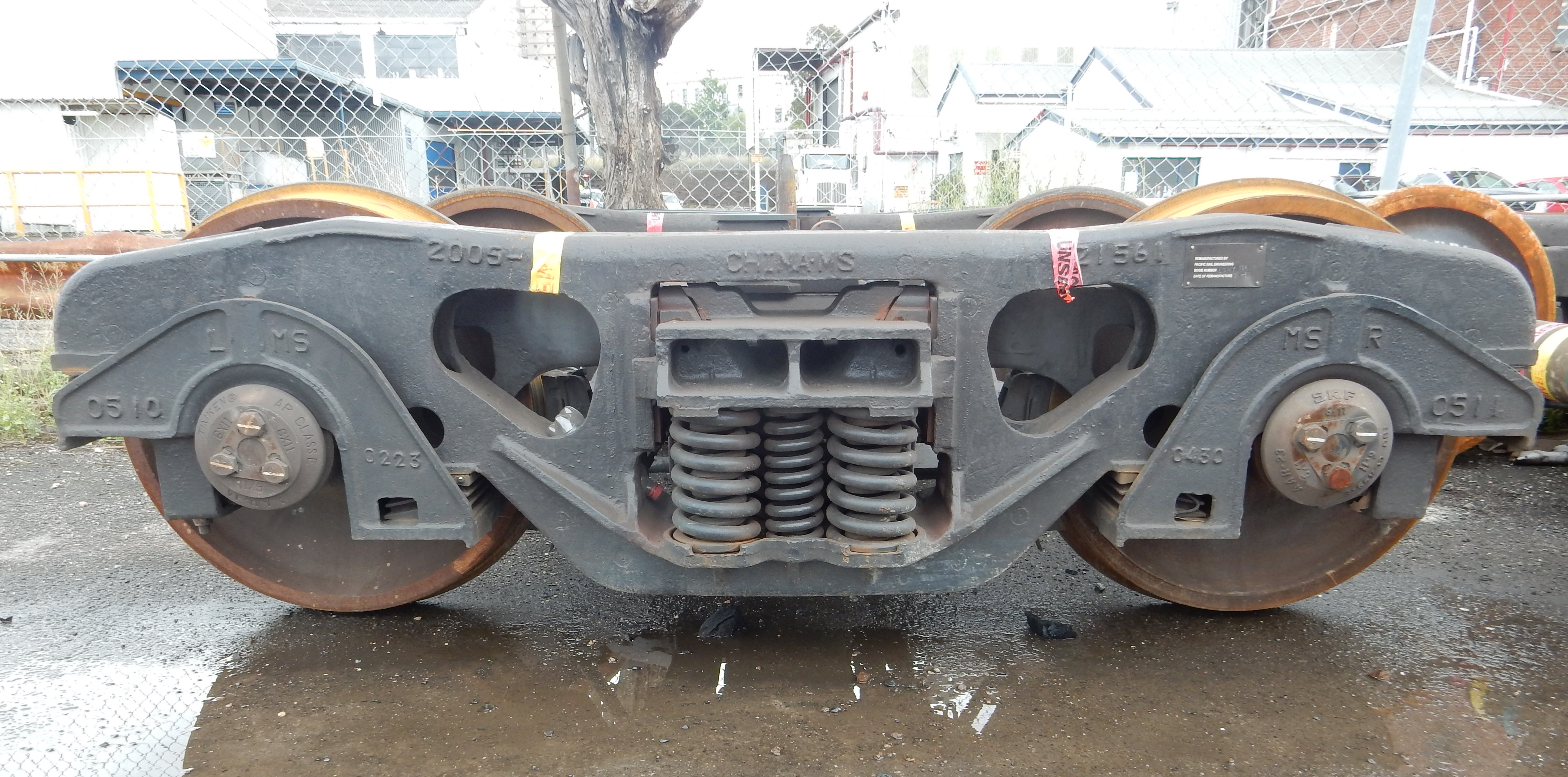 Figure 10: The derailed bogie after its transport to Melbourne. Source:  Chief Investigator, Transport Safety (Vic)