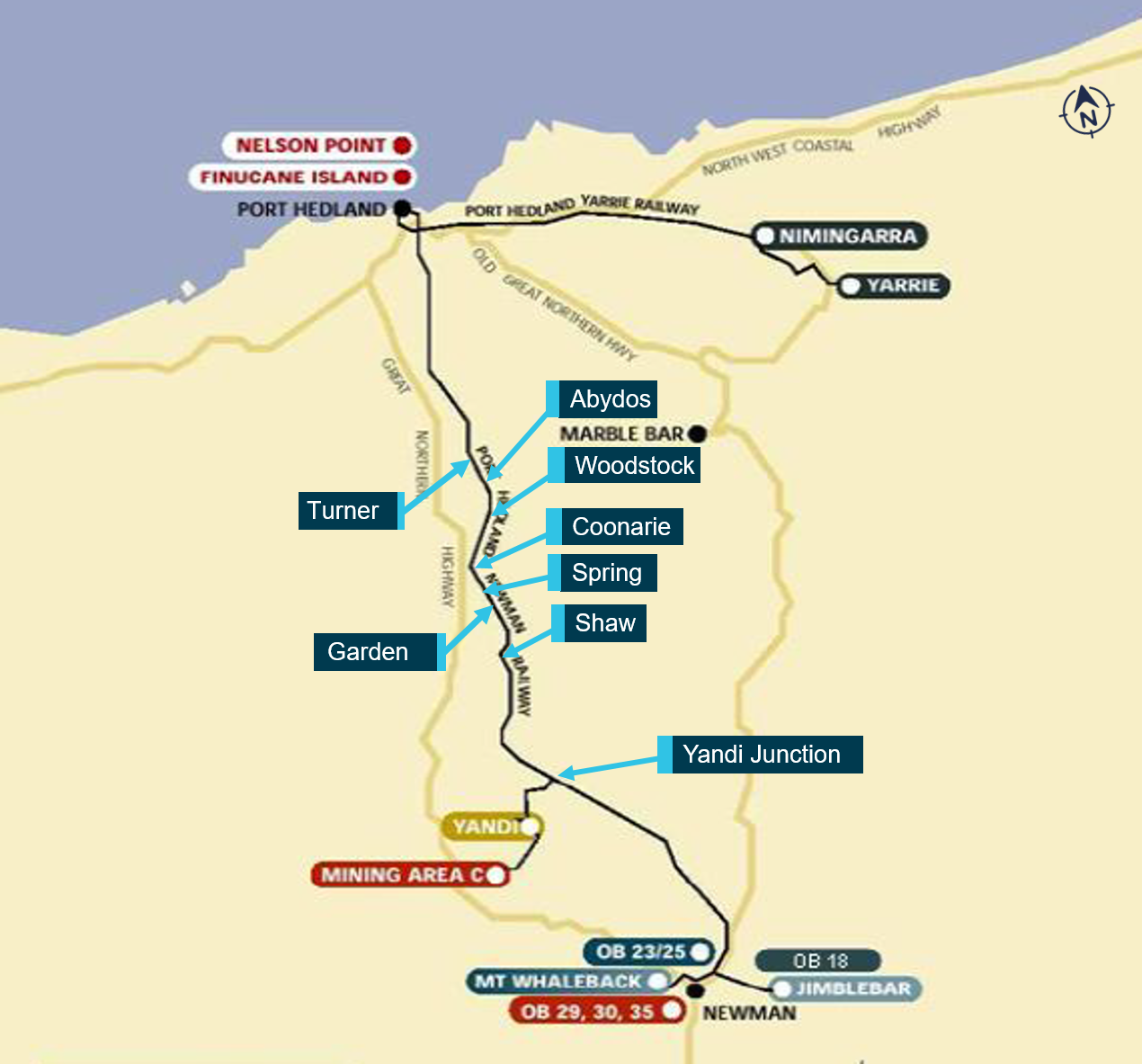 Figure 2: Location map BHP Port Hedland railway. Source: BHP, annotated ATSB