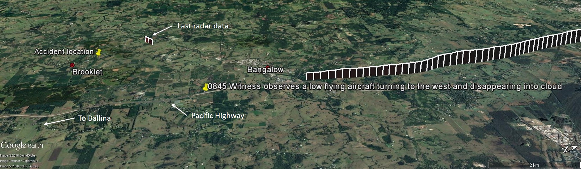 Figure 2: Radar track of VH-FYN near Bangalow, NSW