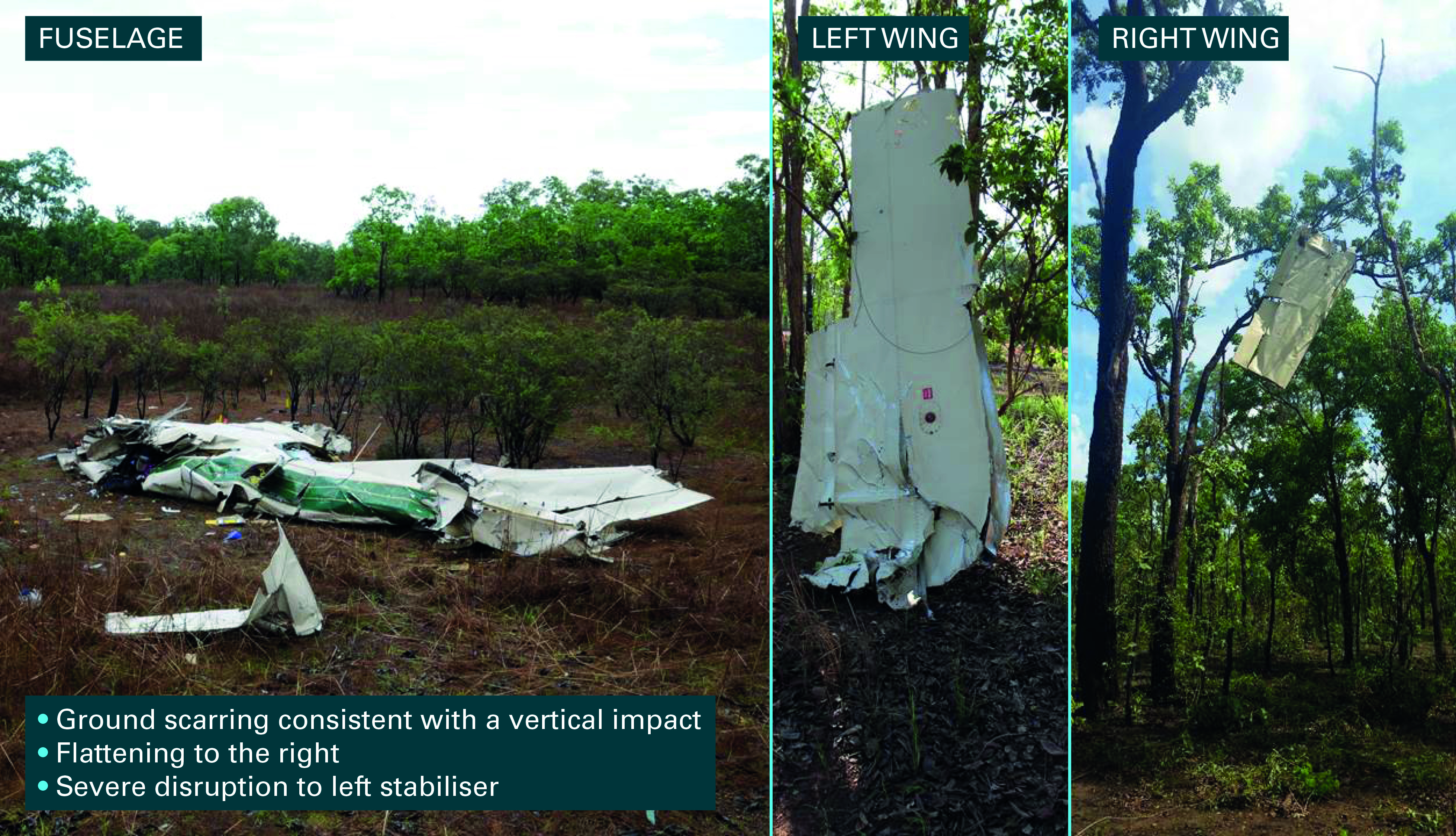 Figure 7: The fuselage, left and right wings. Source: Northern Territory Police and ATSB, modified by ATSB