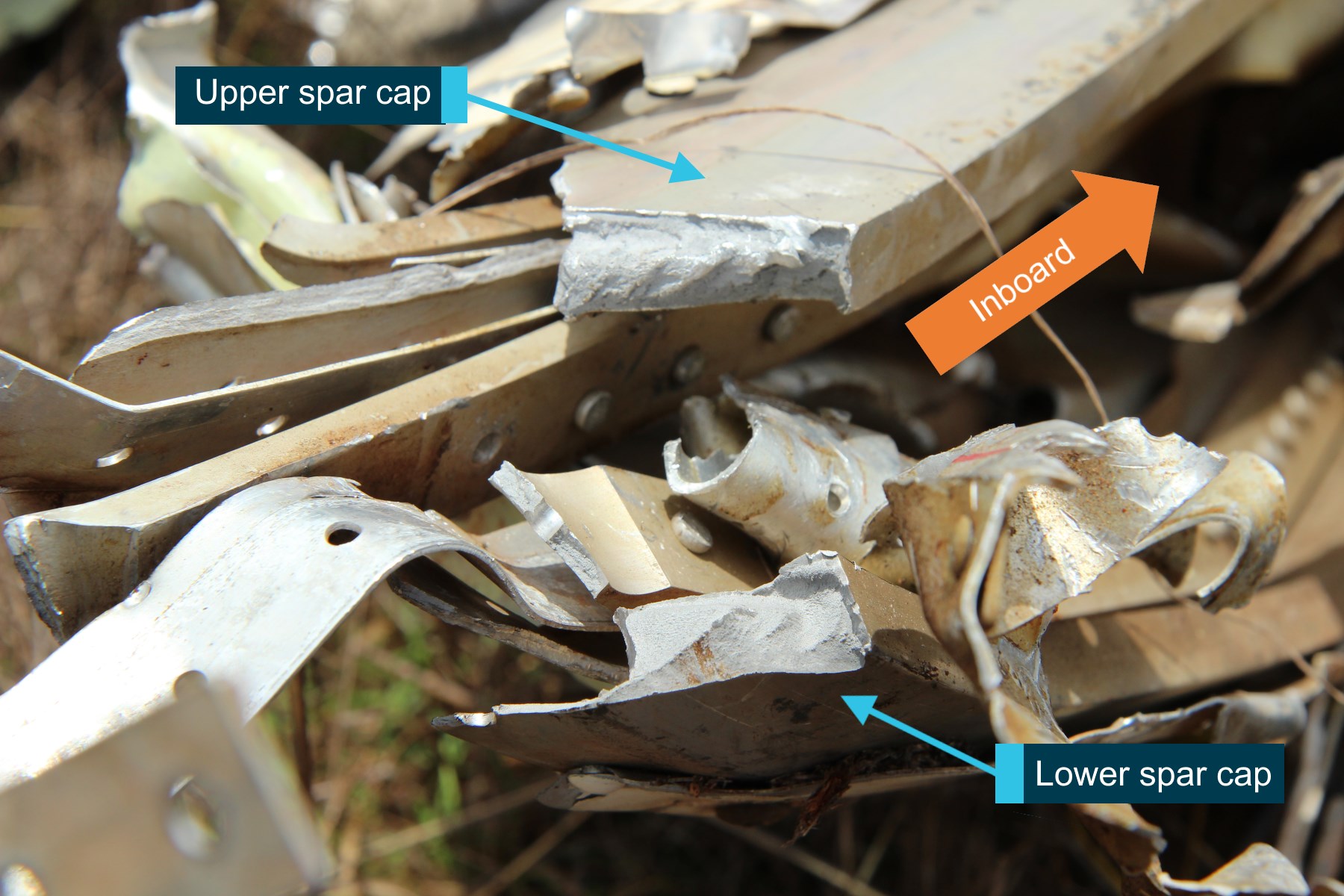 Figure 8: Fractured main spar caps from the right wing. Source: ATSB