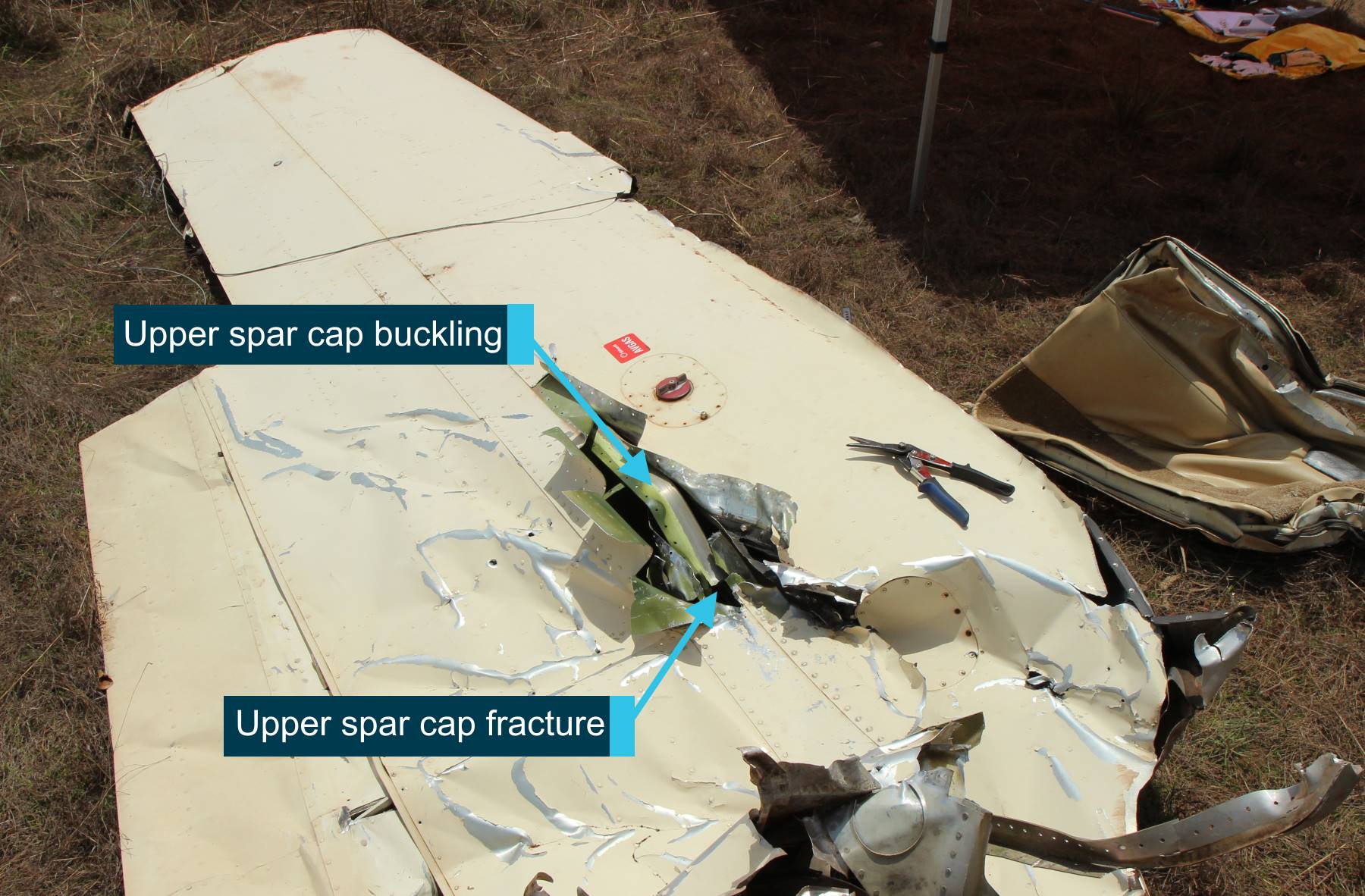 Figure 9: The left upper main spar cap deformation due to compressive loads. Source: ATSB