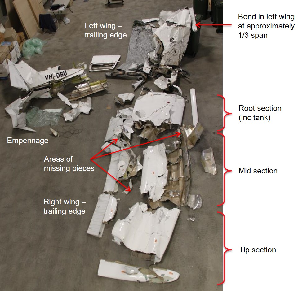 Figure 7: Wreckage loosely reassembled at storage facility. Source: ATSB