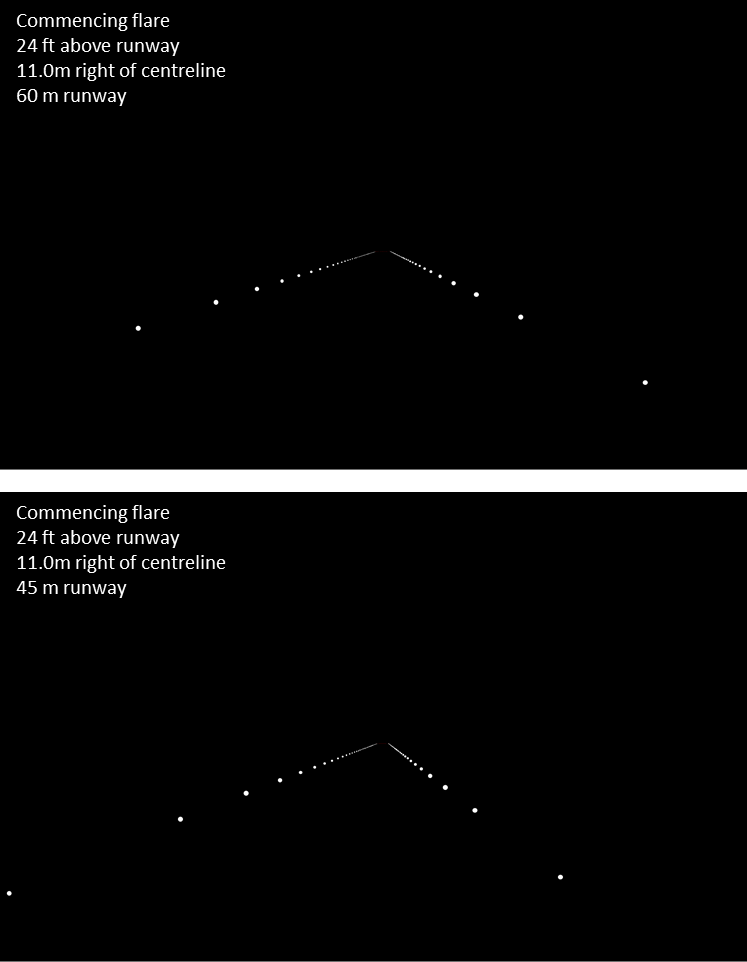 Figure A5: Simulated approaches to runways of different widths, without centreline lighting. Source: ATSB