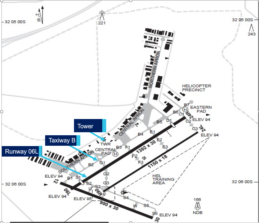 Figure 1: Jandakot Airport map. Source: Airservices, annotated by the ATSB