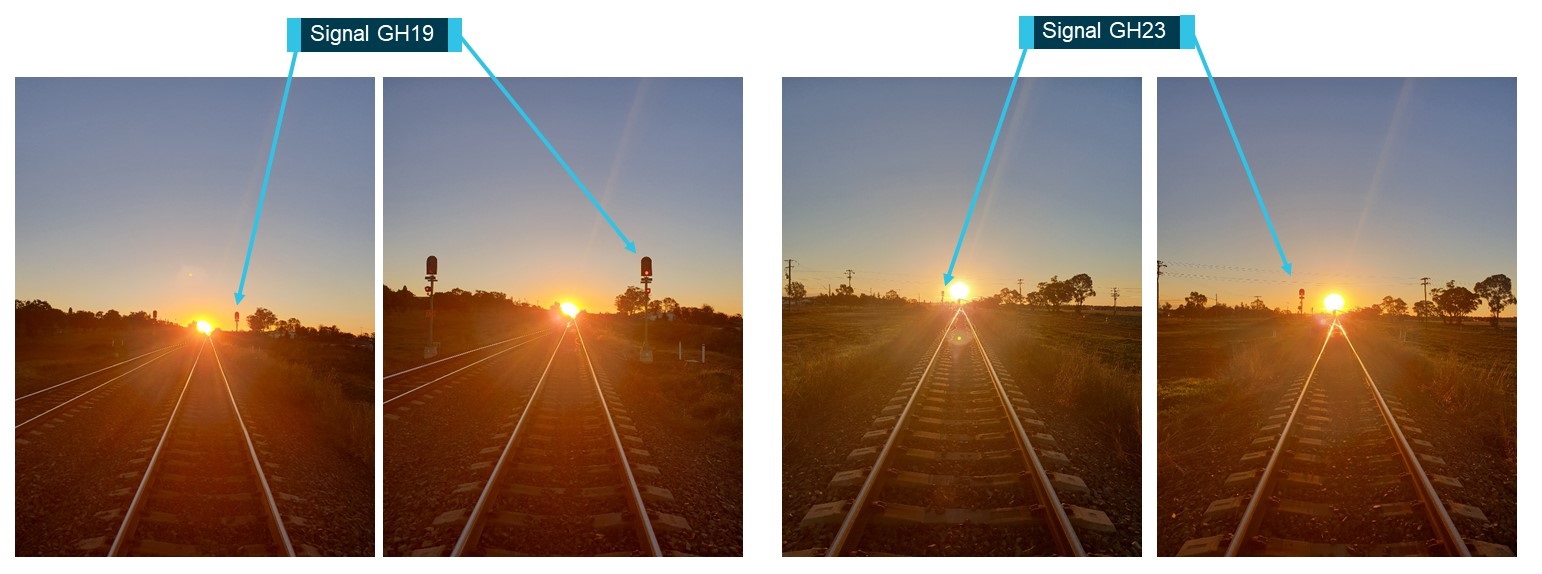 Figure 2: Signal sighting at approximately 100m and 30m to GH19 and GH23. Source: ARTC. Annotated by ATSB.