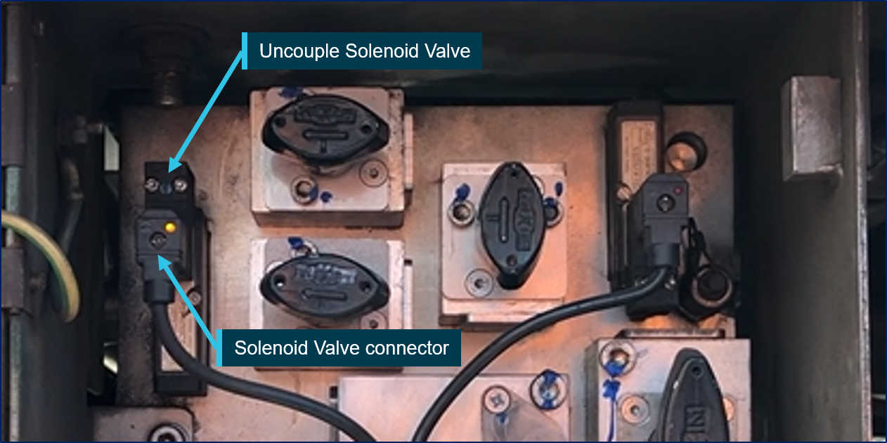 Figure 10: Electro-pneumatic panel box showing uncouple solenoid valve. Source: Chief Investigator, Transport Safety (Vic)