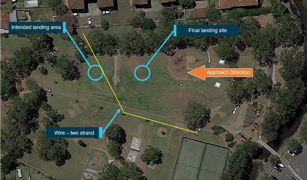 Figure 1: Landing area and surrounds. Source: Google Earth, annotated by ATSB