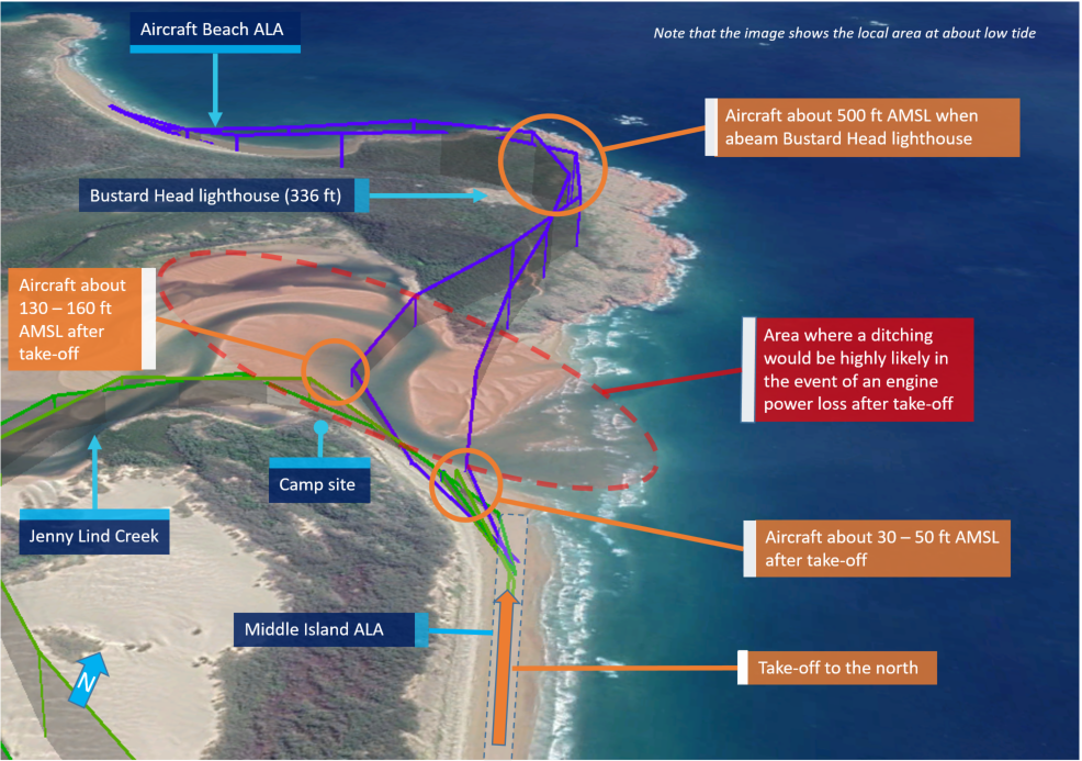 Figure 25: GPS flight paths of take-offs to the north flown in VH-WTQ. Source: Google earth, modified by the ATSB.