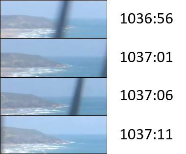 Figure B4: Video stills at 5-second intervals during descent (last image is 3 seconds prior to engine failure). Source: ATSB.