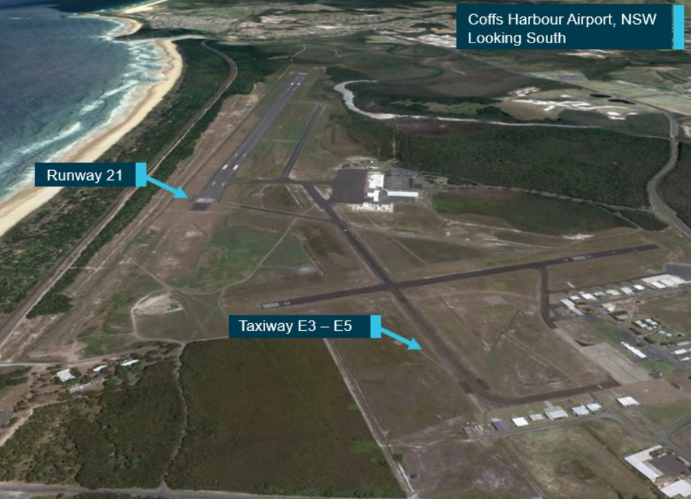 Figure 2: Aerial image of Coffs Harbour Airport, NSW. Source: Google Earth, annotated by the ATSB