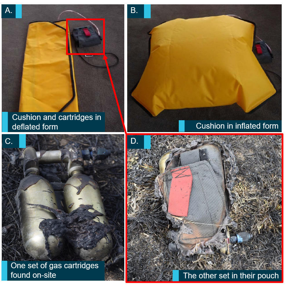 Figure 9: The components of the egress assist cushion. Source: ATSB