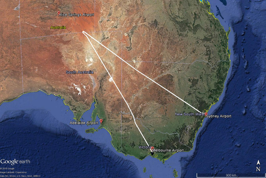 Figure 1: XAX221 flight path.<br />
Source:  Google earth, modified by ATSB.