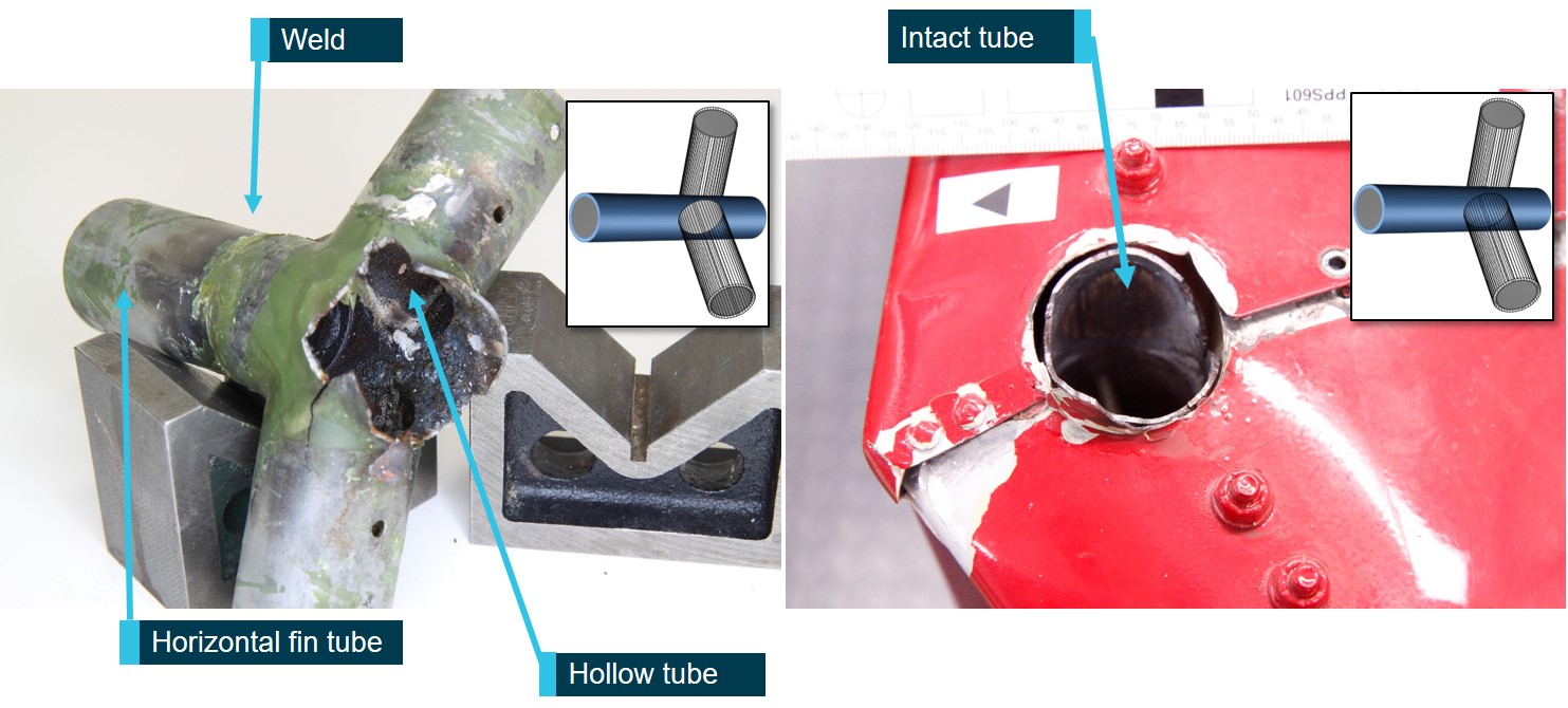 Figure 7: Comparison between stabiliser fracture on VH-SWQ (left) and VH-JEW (right).<br />
Source:  ATSB