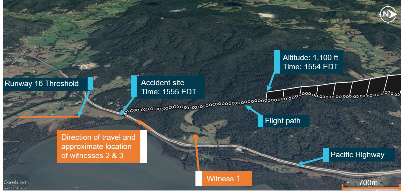 Figure 1: Flight path of VH-JMW. Source: Google Earth modified by the ATSB