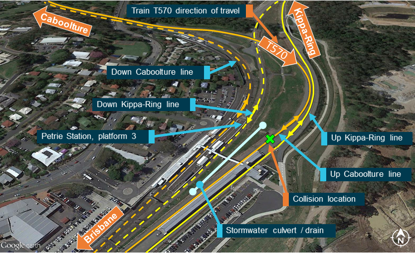 Figure 4: Layout of the Petrie Station.<br />
Source: Google Earth, annotated by ATSB