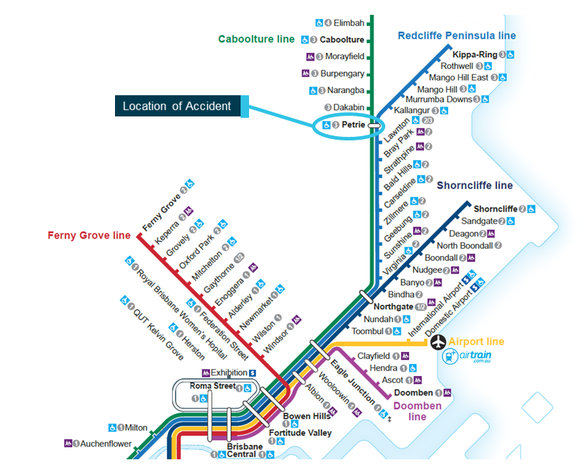 Figure 5: Portion of Queensland Rail South-Eastern Queensland network.<br />
Source: Queensland Rail, annotated by ATSB