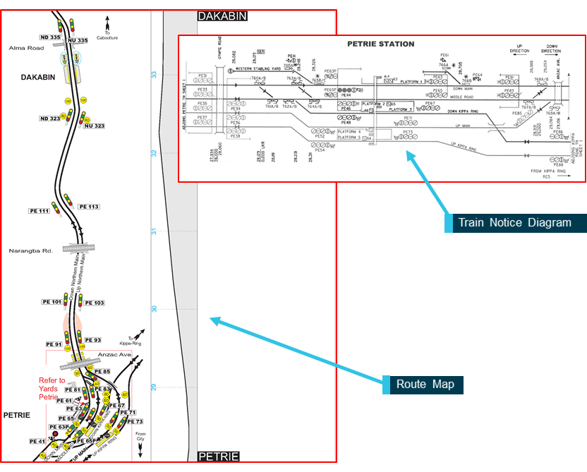 Figure 8: Queensland Rail Train Notice Diagram and Route Map sample.<br />
Source: Queensland Rail, annotated by ATSB