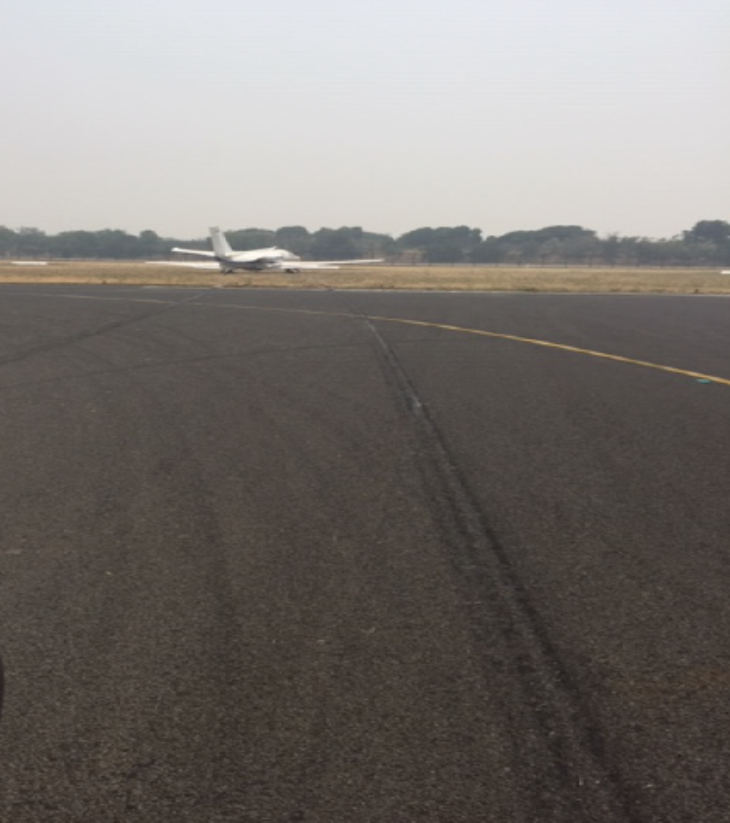 Figure 1: Skid marks on the runway end leading to where the aircraft came to a stop. Source: Supplied