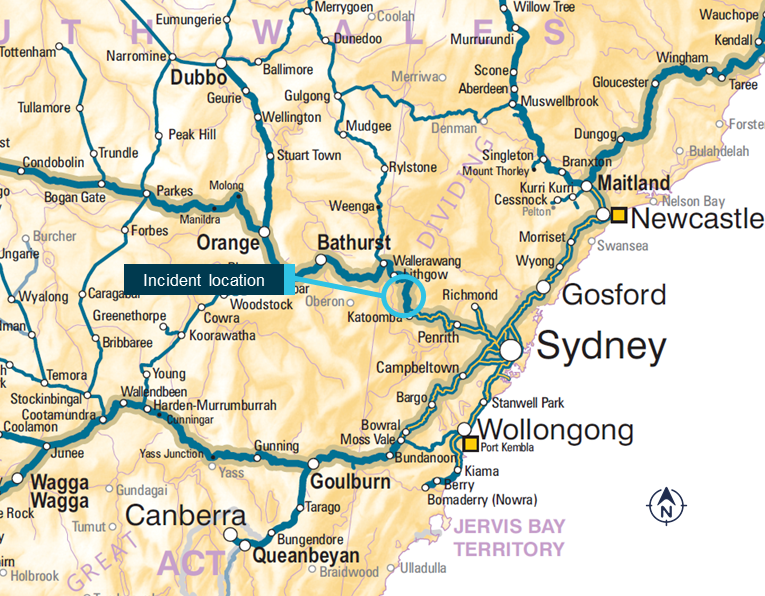 Figure 1: Location of the Mt Victoria to Katoomba track section.<br />
Source: Geoscience Australia, annotated by the ATSB