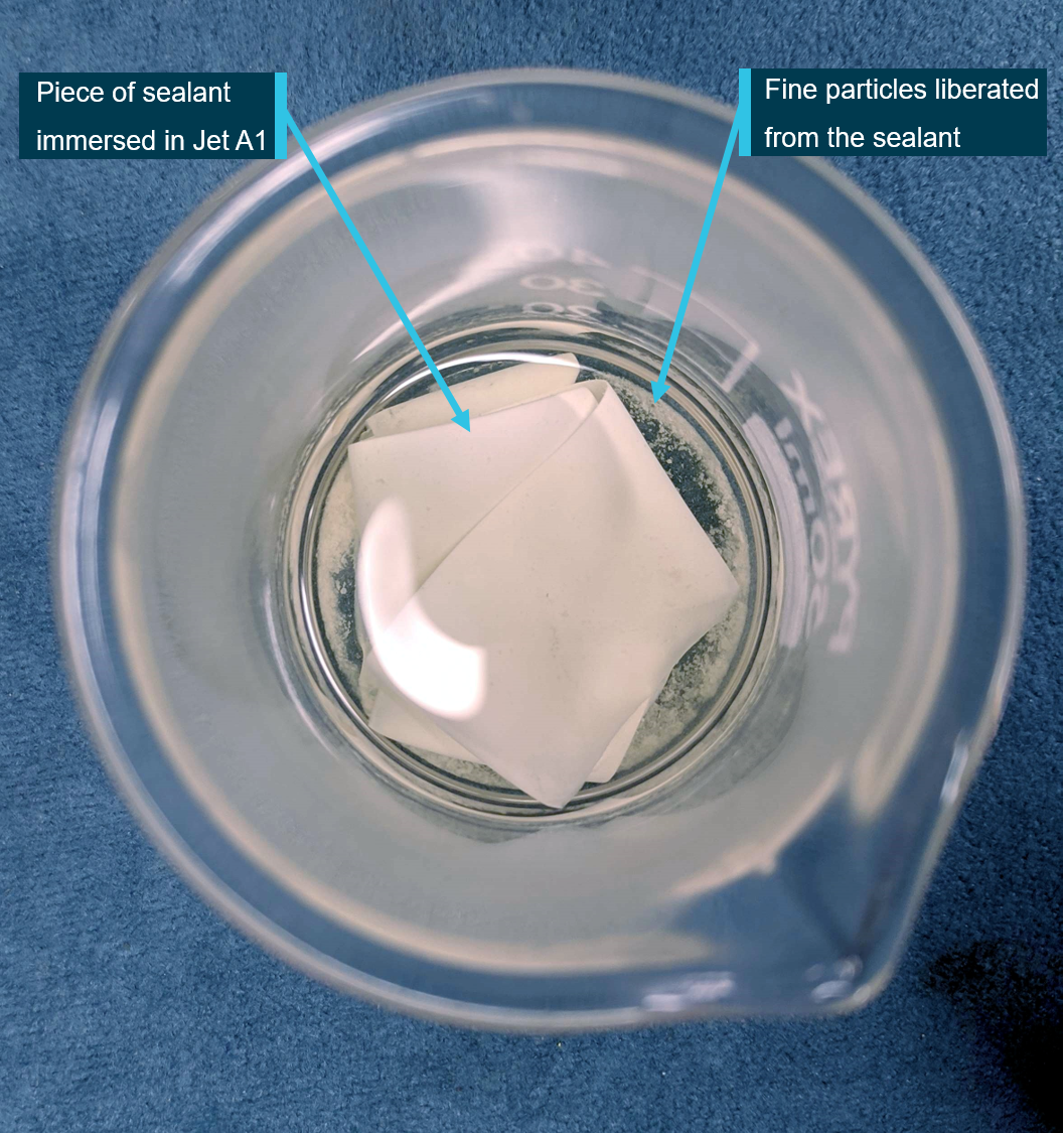 Figure 9: A piece of sealant after immersion in Jet A1 fuel and ultrasonic agitation.<br />
Source: ATSB